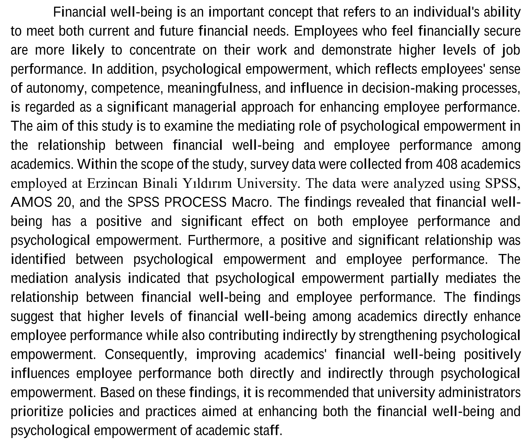 Akademisyenlerde finansal refah ile çalışan performansı arasındaki ilişki ve bu ilişkide psikolojik güçlendirmenin aracılık rolü: Erzincan Binali Yıldırım Üniversitesi örneği — Figure 3
