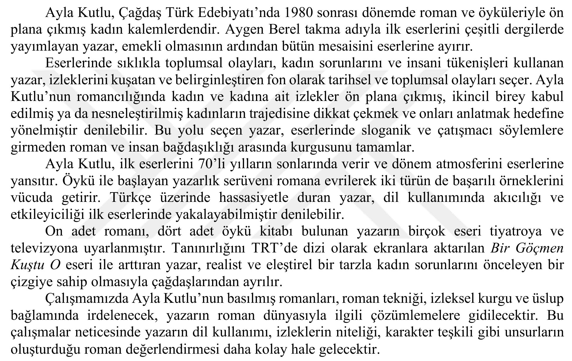Structure and theme in the novels of Ayla Kutlu — Figure 6