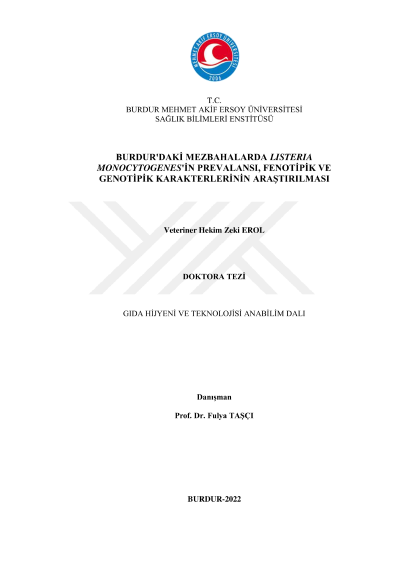 Burdur'daki mezbahalarda listeria monocytogenes'in prevalansı, fenotipik ve genotipik karakterlerinin araştırılması — kapak