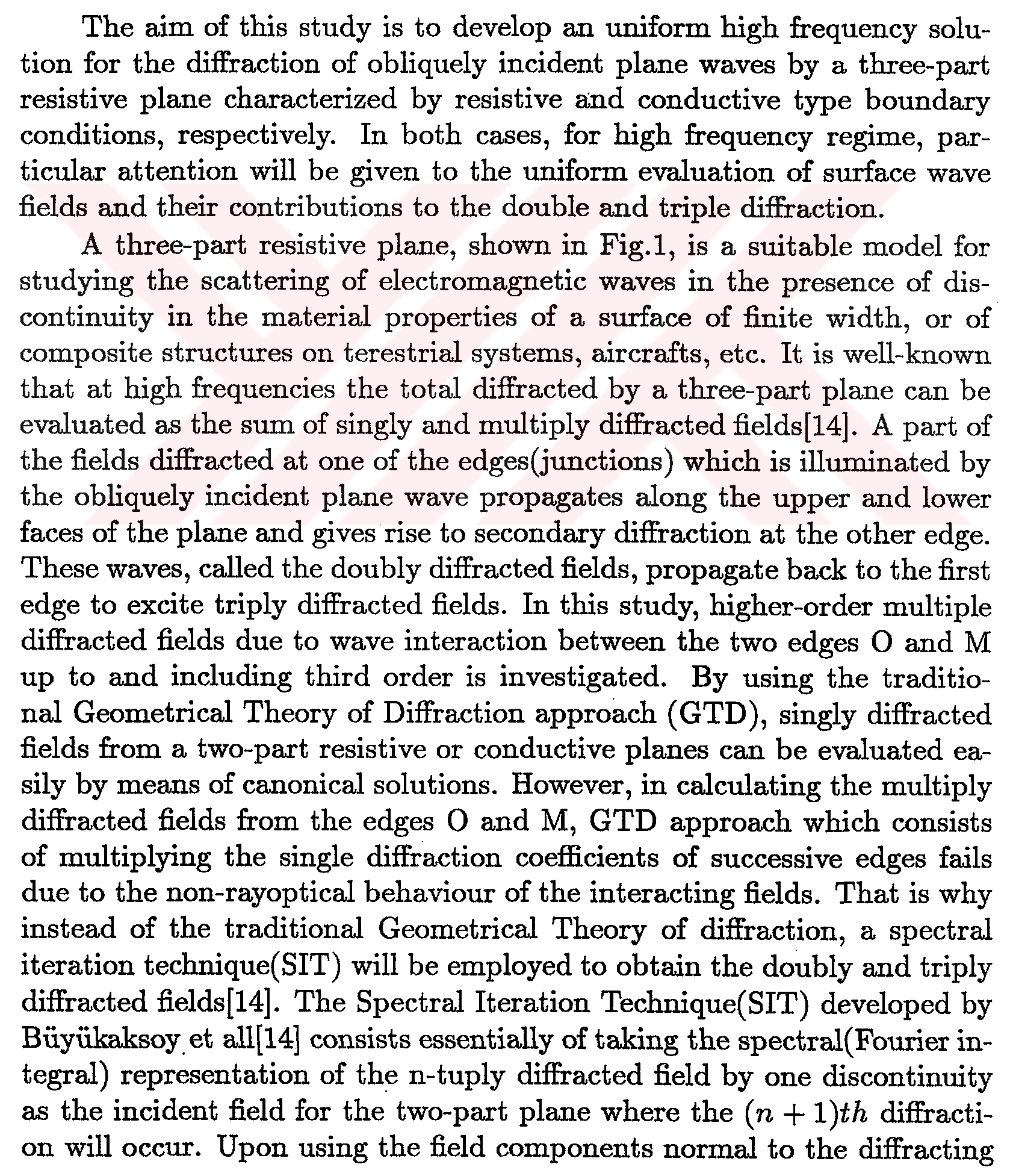Diffraction of abliquely incident plane waves by three-part resistive and conductive planes — Figure 5