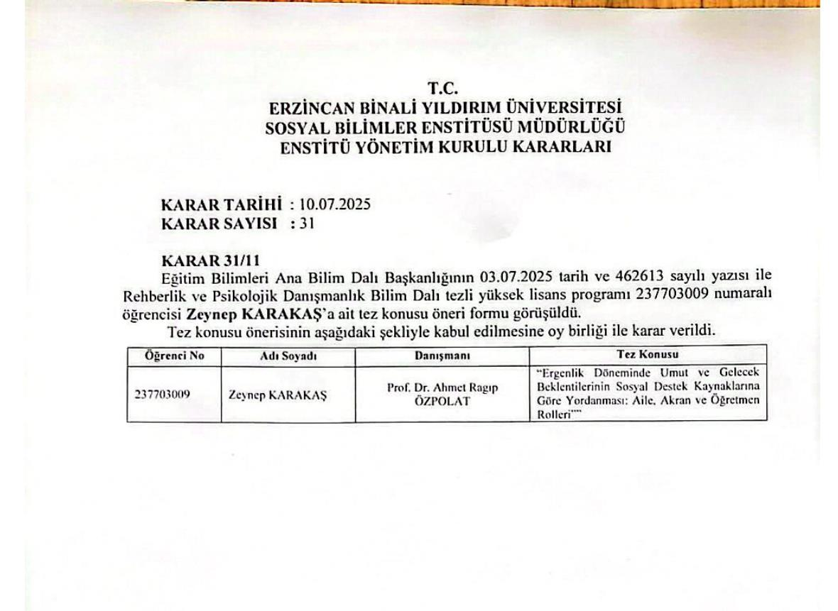 Ergenlik döneminde umut ve gelecek beklentilerinin sosyal destek kaynaklarına göre incelenmesi: Aile, akran ve öğretmen rolleri — Figure 5