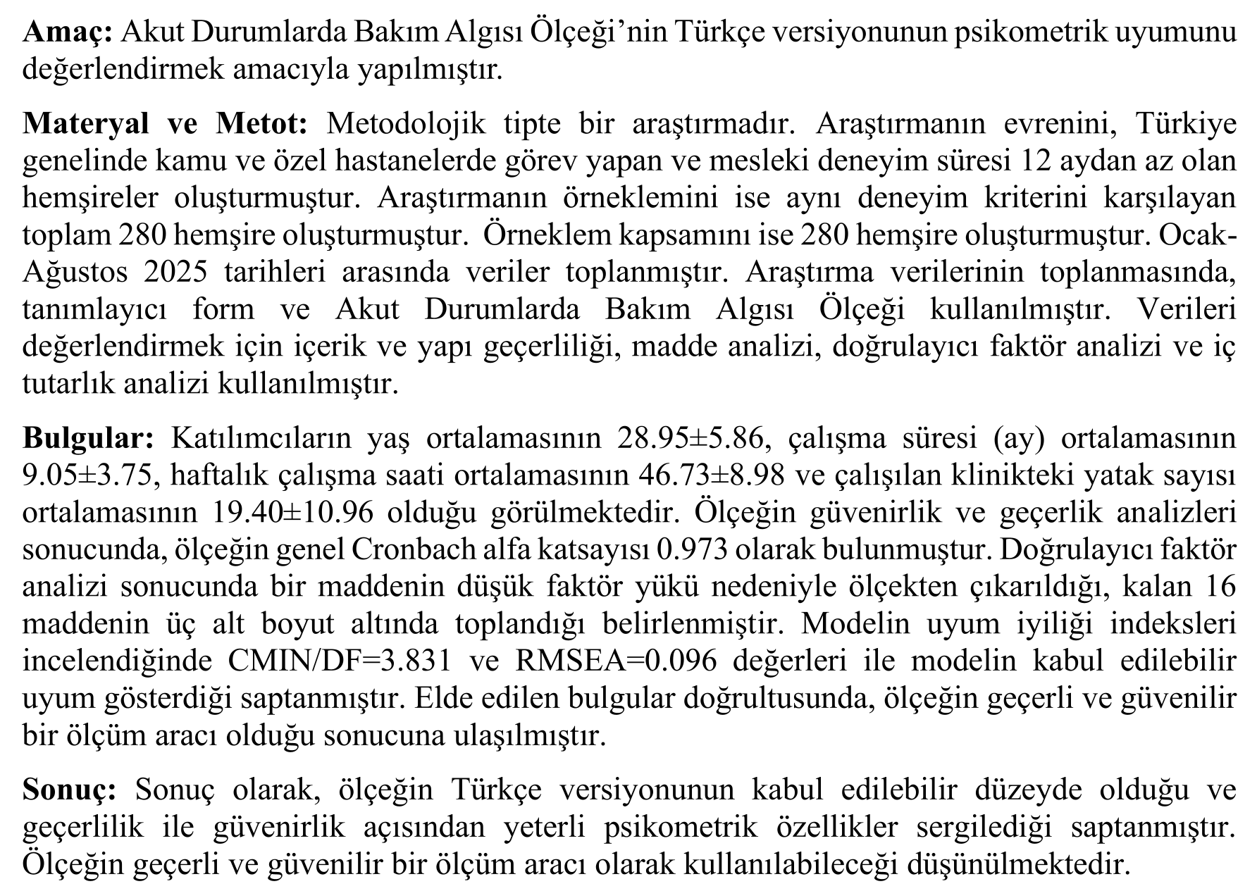 EVALUATION OF THE PSYCHOMETRIC FIT OF THE TURKISH VERSION OF THE PERCEPTION OF CARE IN ACUTE SITUATIONS SCALE — Figure 4
