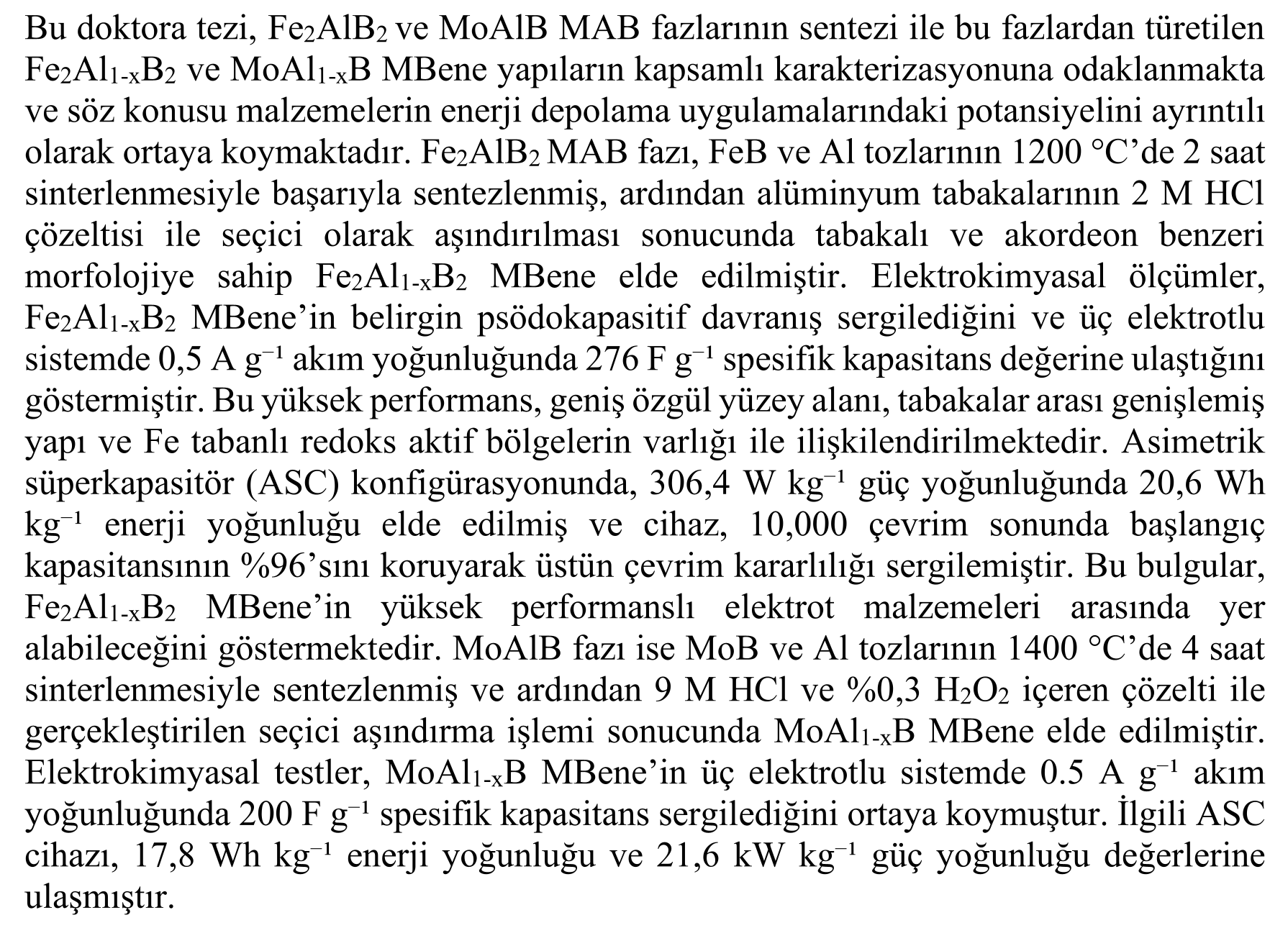 Fe2AlB2 VE MoAlB MAB FAZLARININ SENTEZİ VE SÜPERKAPASİTÖR UYGULAMALARI İÇİN Fe2Al1-xB2 VE MoAl1-xB MBene YAPILARININ ARAŞTIRILMASI — Şekil 1