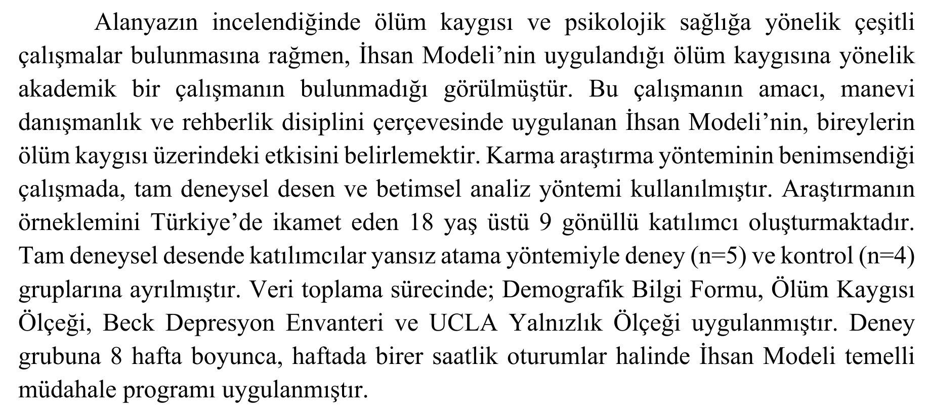 İhsan Modeli Temelli Manevi Bakımın Yetişkinlerin Ölüm Kaygısı, Yalnızlık Ve Depresyon Düzeyleri Üzerindeki Etkileri — Şekil 3
