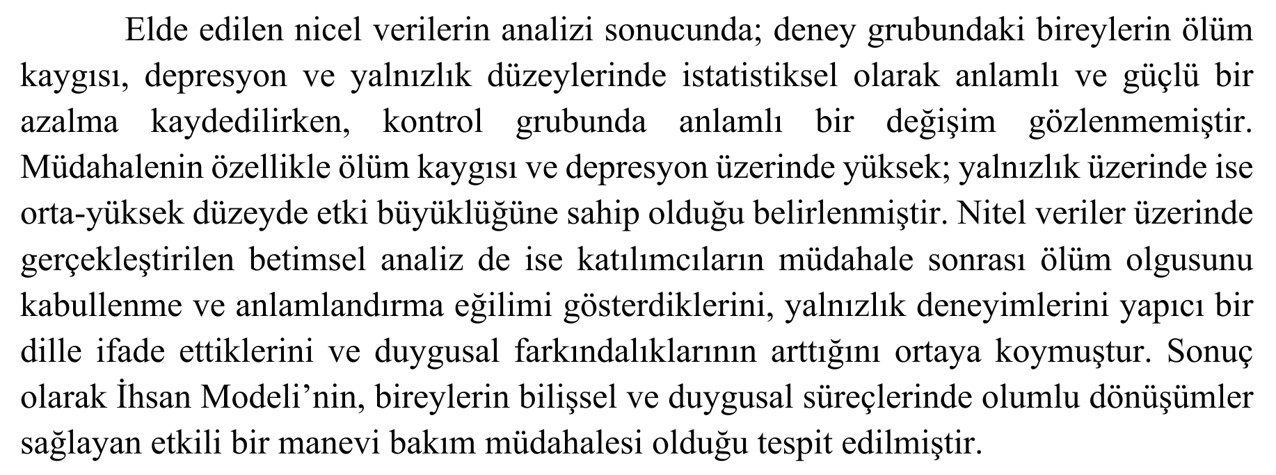 İhsan Modeli Temelli Manevi Bakımın Yetişkinlerin Ölüm Kaygısı, Yalnızlık Ve Depresyon Düzeyleri Üzerindeki Etkileri — Şekil 4