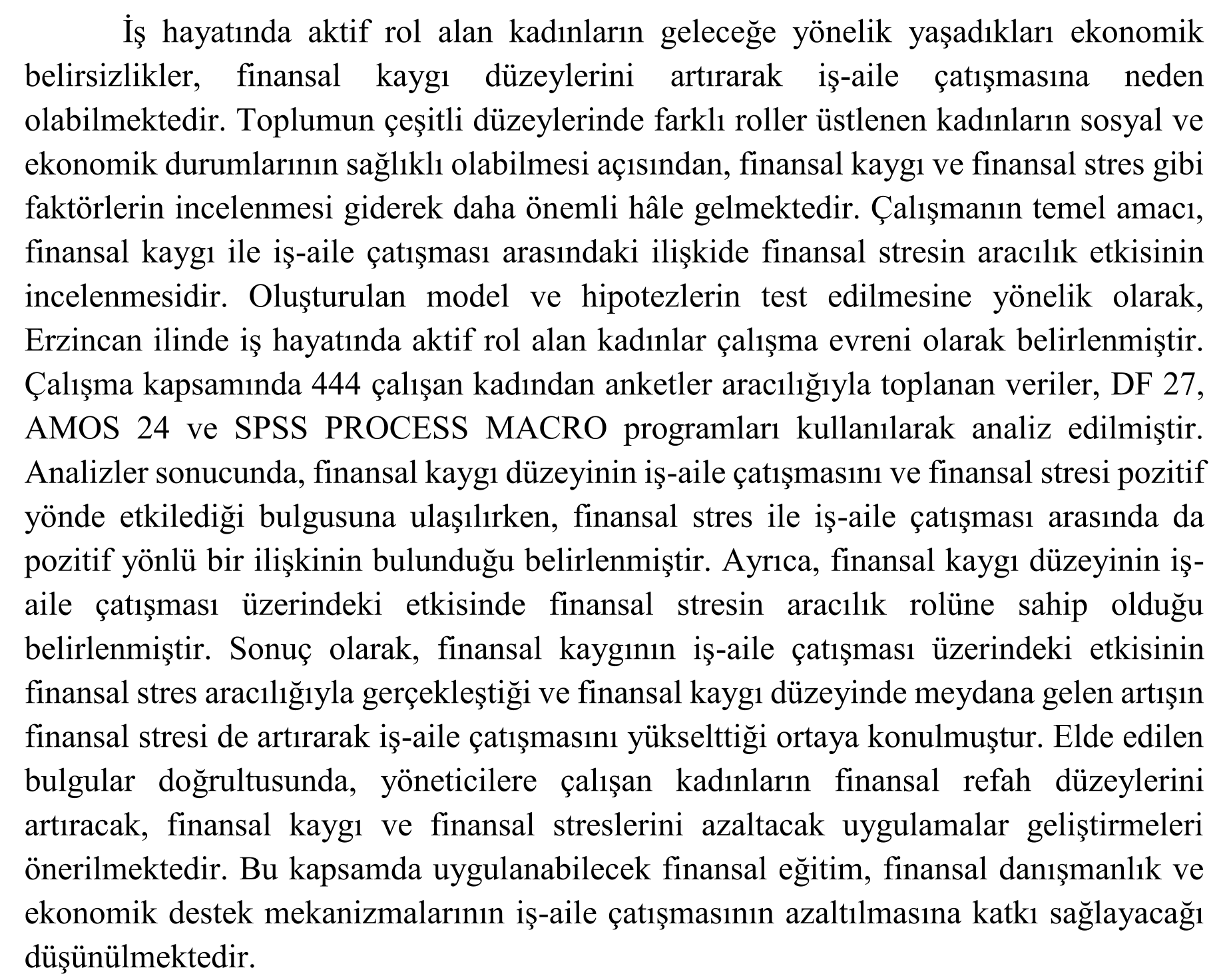 Kadın çalışanlarda finansal kaygının iş aile çatışmasına etkisinde finansal stresin aracılık rolü — Şekil 2