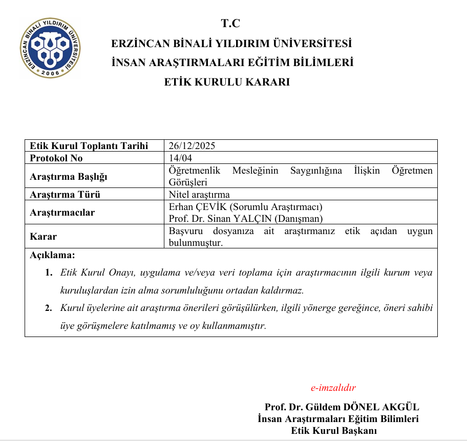 Öğretmenlik mesleğinin saygınlığına ilişkin öğretmen görüşleri — Figure 4