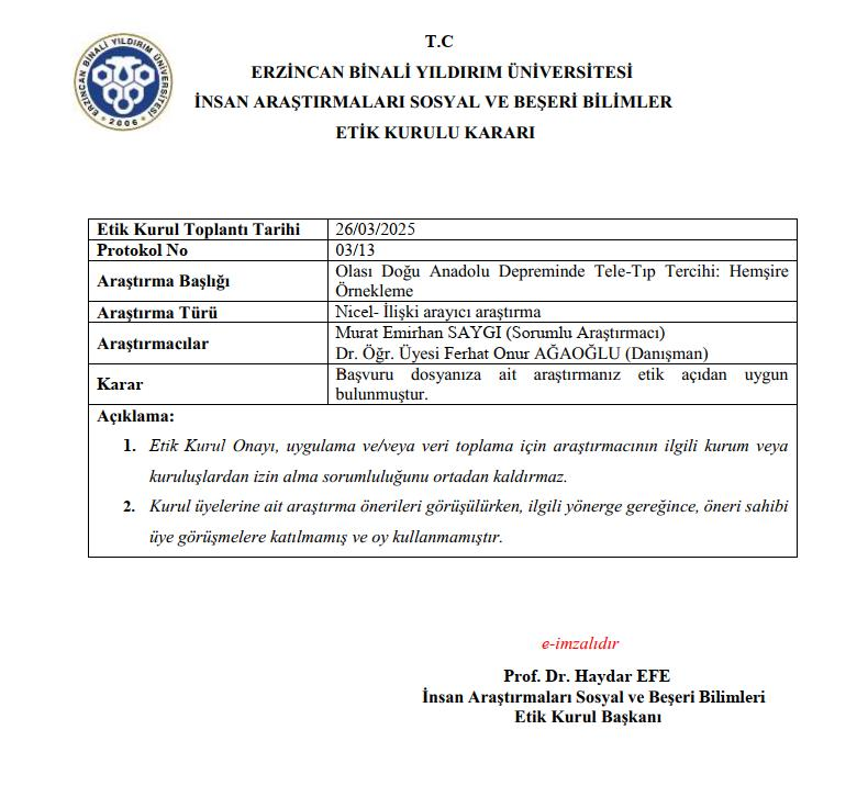 OLASI DOĞU ANADOLU DEPREMİNDE TELE-TIP TERCİHİ: HEMŞİRE — Figure 6